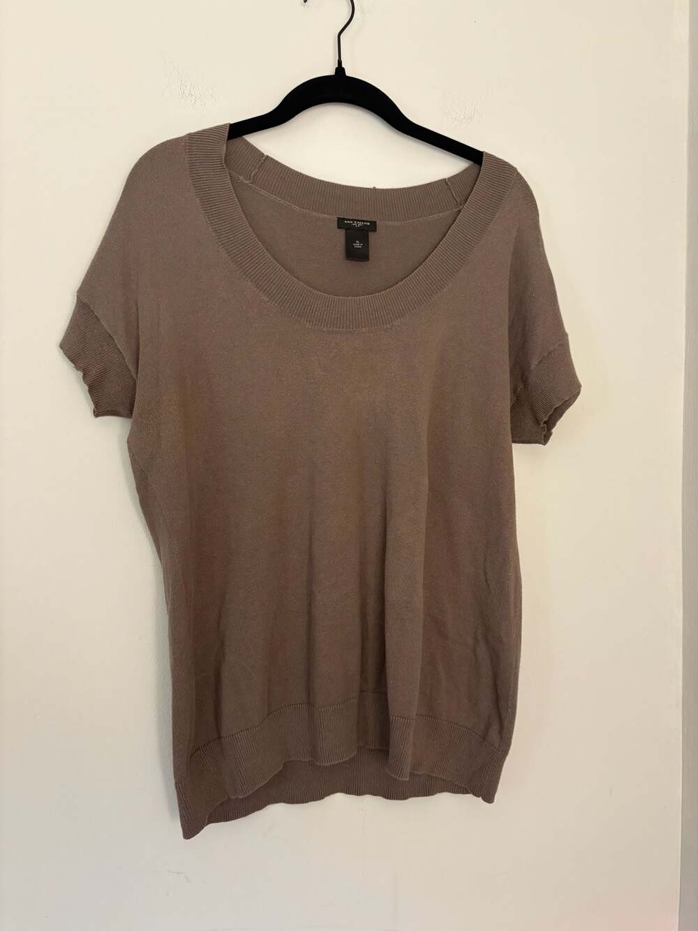 Ann Taylor Women's Preppy Academia Brown Cotton Blend Short Sleeve Sweater Sz XL
